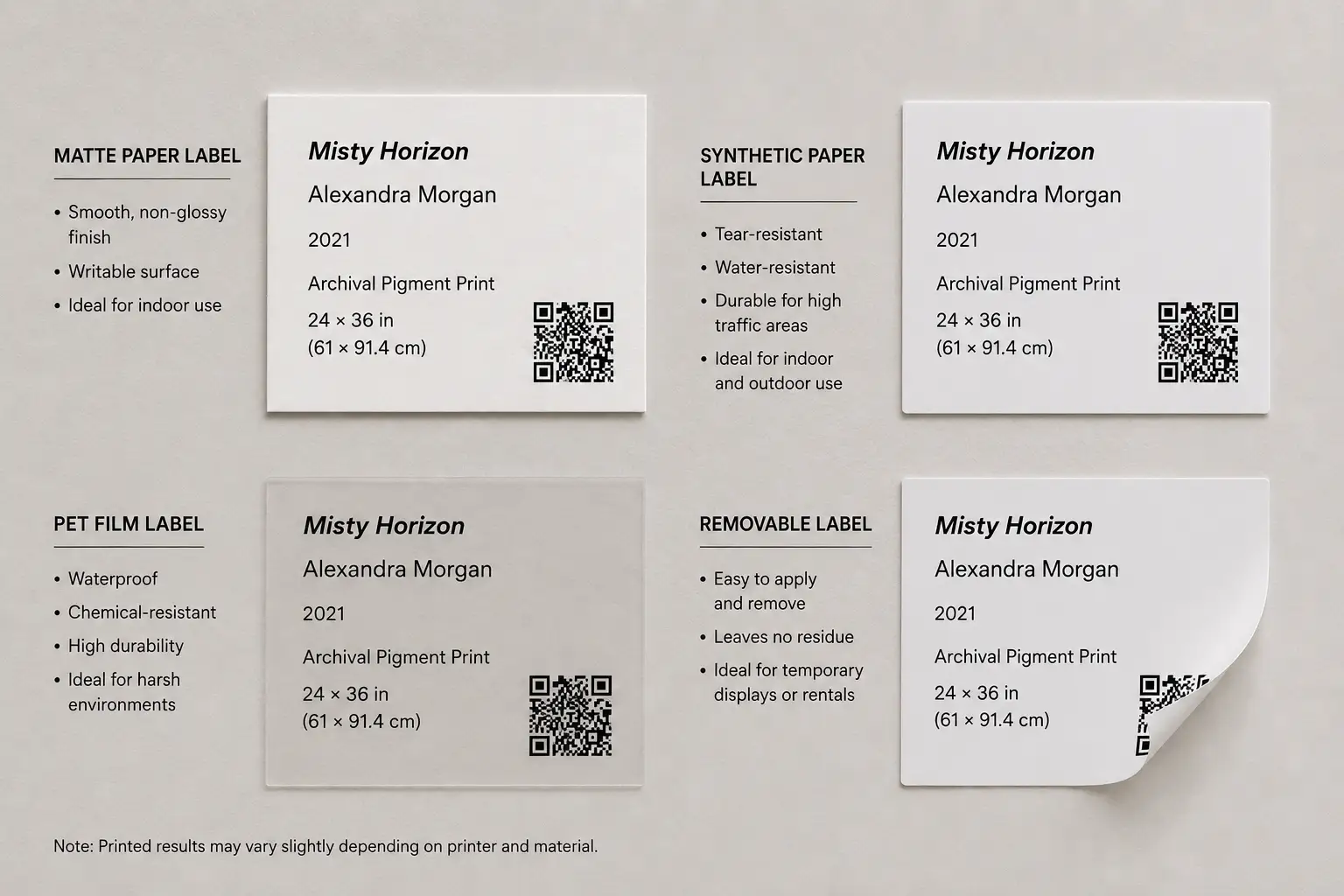 Custom self-adhesive label materials for art photography displays.webp